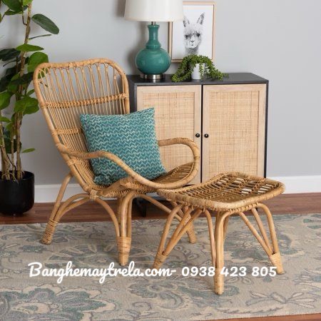 Ghế mây tự nhiên lưng cao có tay vịn